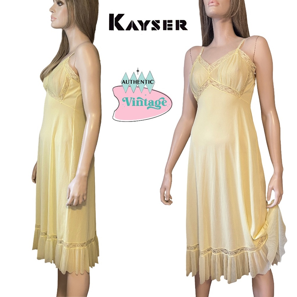 Luxite by Kayser Pinup Bombshell Lacy Full Slip Pleated Nylon Chiffon Vintage
